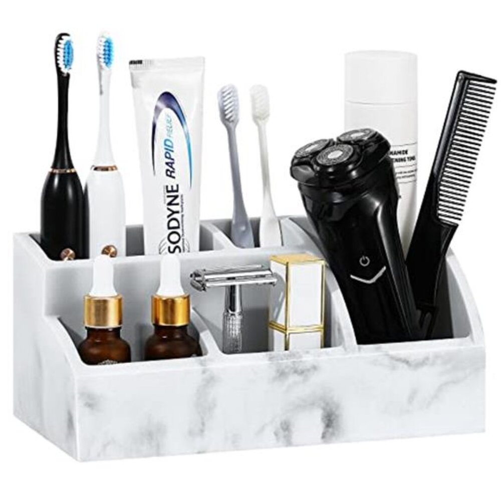 Marble Toothbrush Holder Bathroom Organizer Countertop Caddy 5 Slot